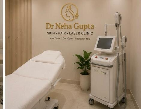 Treatment room with laser equipment and clinic branding